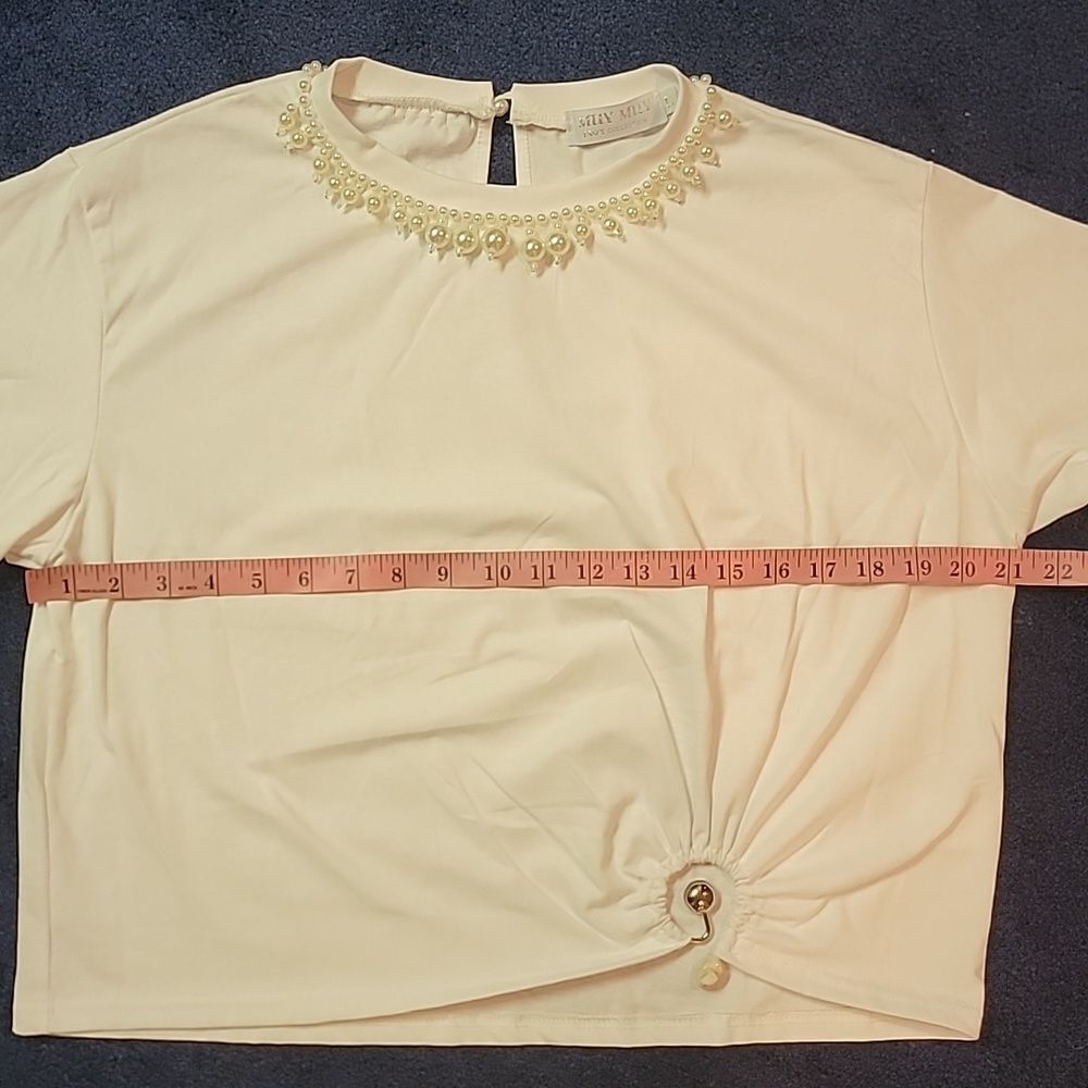 NWOT Muy Muy White Pearl-Embellished Women's Top Sz L - Picture 5 of 9
